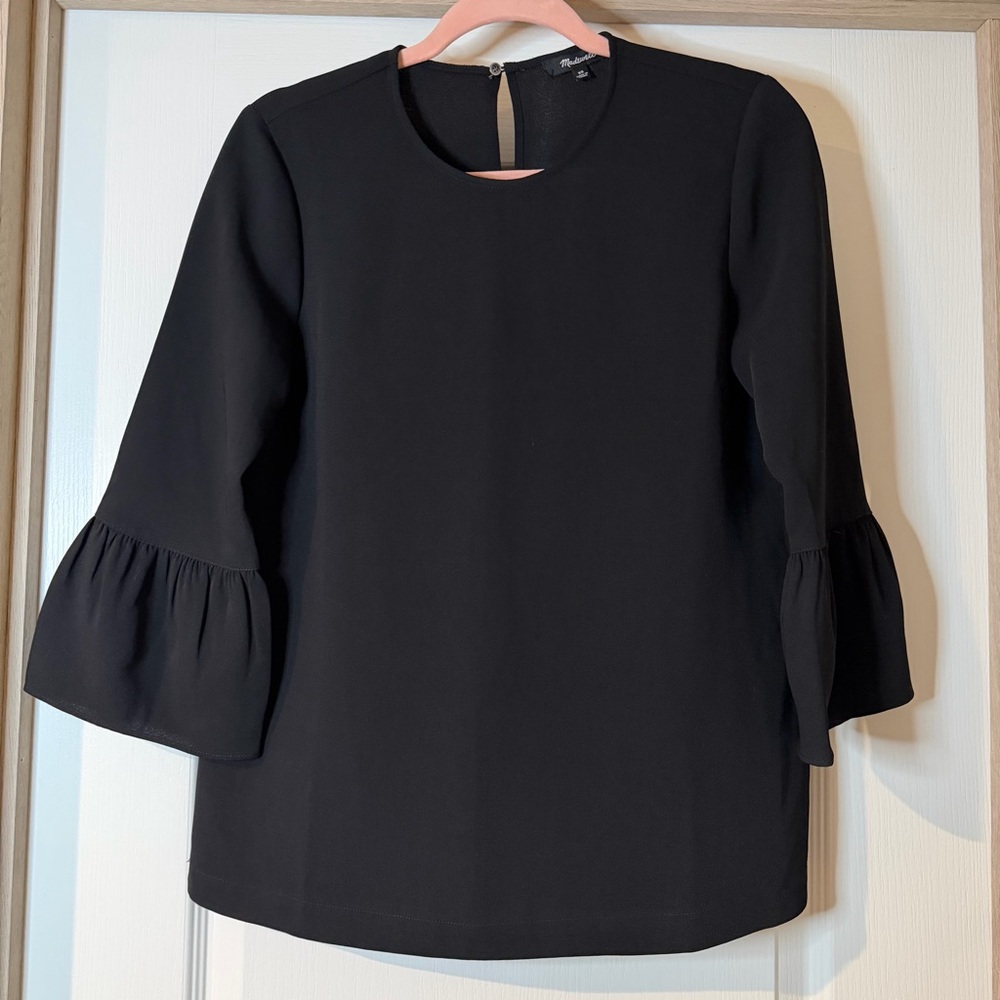 Madewell Black Elegant Bell Sleeve Women's Woven Top XS - Picture 2 of 6